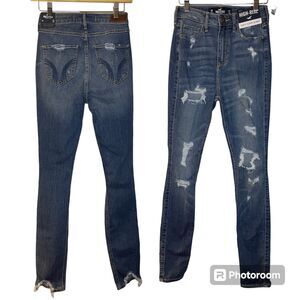 Hollister Skinny Jeans 0R 24 NWT High Rise Super Skinny Curvy Distressed Dark